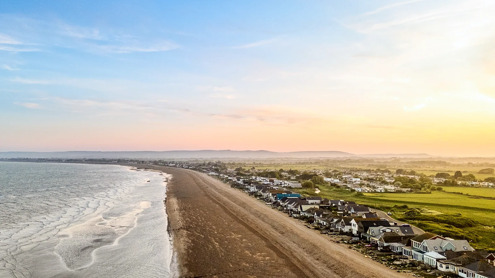 Beach and coastline at dawn, drone property photography London