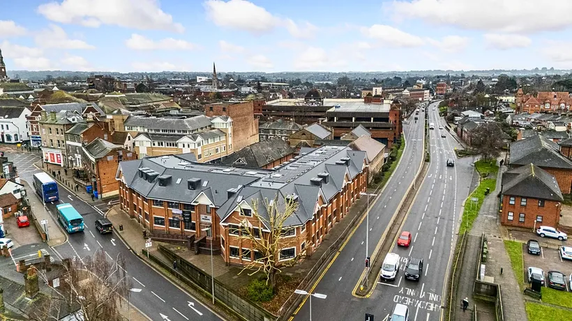 Town centre streets from above, drone property photography London
