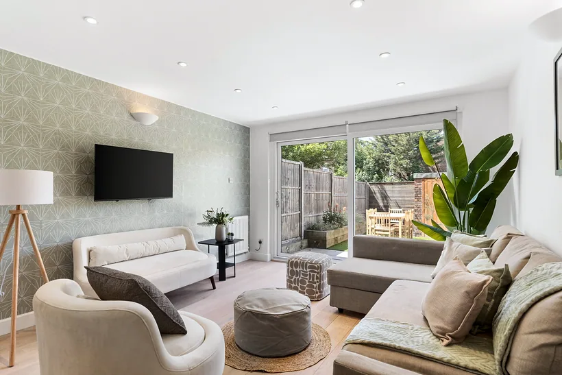 Living room opening onto the garden, Airbnb photography London