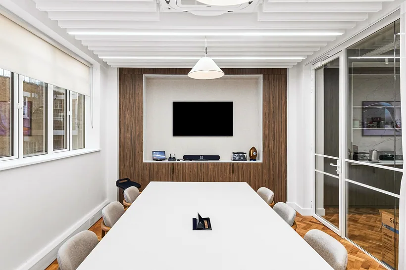 Boardroom with walnut wall, commercial photography London
