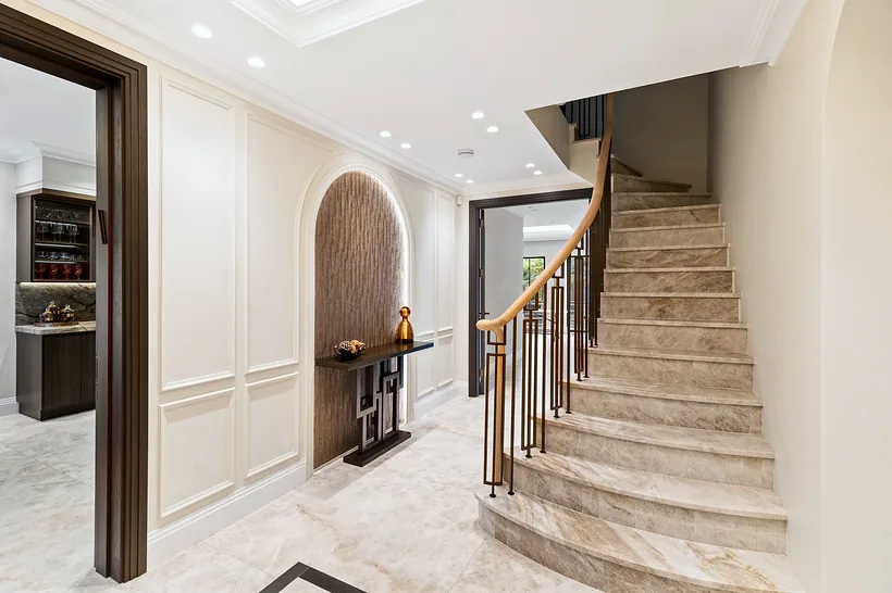 Staircase and arched doorways, grand entrance, developer photography London