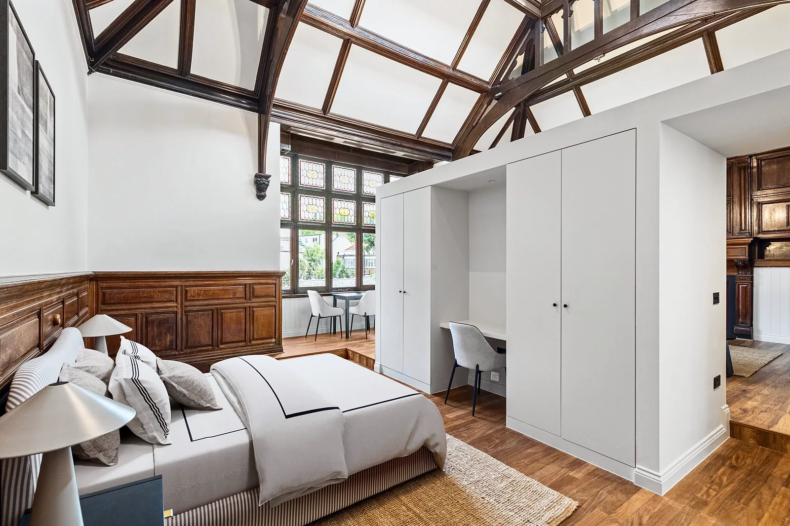 Vaulted timber-roof bedroom conversion, estate agent photography London